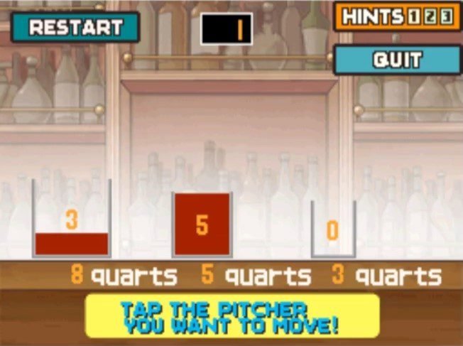 Professor Layton and the Curious Village puzzle 023 - Juice Pitchers Step 1