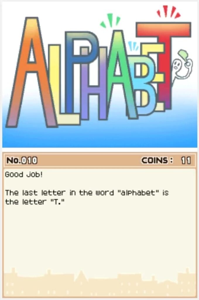 Professor Layton and the Curious Village puzzle 010 - Alphabet Answer Screen