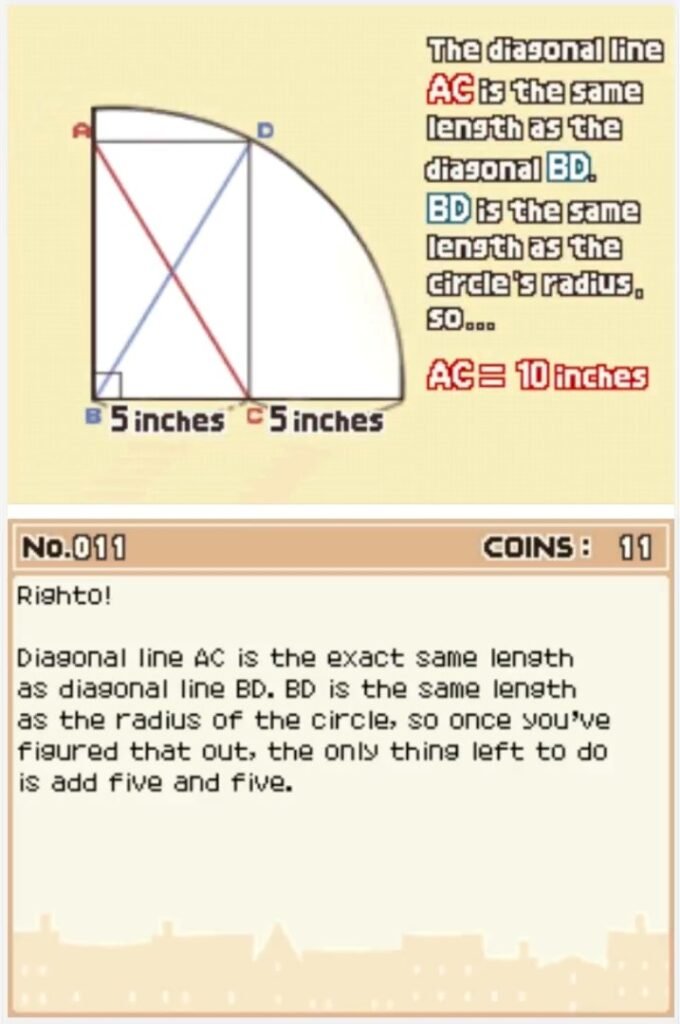 Professor Layton and the Curious Village puzzle 011 - Arc and Line Answer Screen
