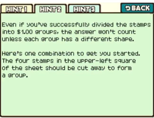 Professor Layton and the Curious Village puzzle 044 - Stamp Stumper Hint 2