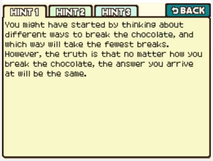 Professor Layton and the Curious Village Puzzle 069 - Chocolate Puzzle Hint 1