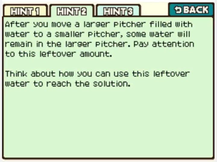 Professor Layton and the Curious Village Puzzle 078 - Water Pitchers Hint 2