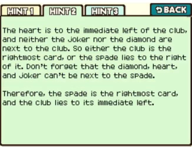 Professor Layton and the Curious Village Puzzle 098 - Card Order Hint 2